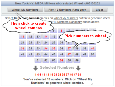 California Powerball Lotto Wheels Number Selection Sample