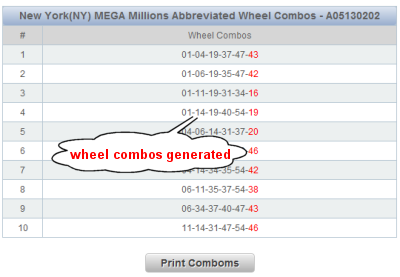 California MEGA Millions Lotto Wheels Sample Results