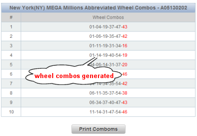 California Powerball Lotto Wheels Sample Results